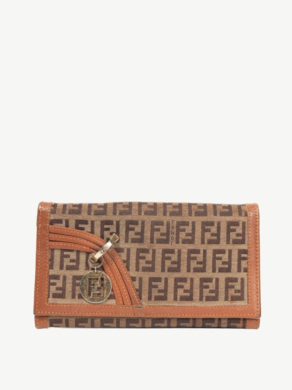 Fendi Beige Zucchino Canvas FF-Charm Long Wallet